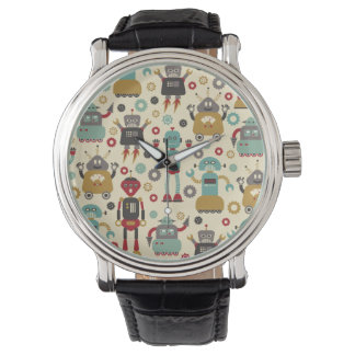 Illustratie van Fun Retro-robots (Cream) Horloge
