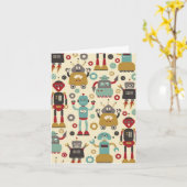 Illustratie van Fun Retro-robots (Cream) Kaart (Gele Bloem)