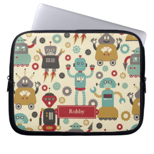 Illustratie van Fun Retro-robots (Cream) Laptop Sleeve