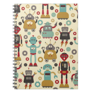 Illustratie van Fun Retro-robots (Cream) Notitieboek
