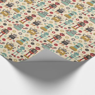 Illustratie van Fun Retro-robots Patroon (crème) Cadeaupapier