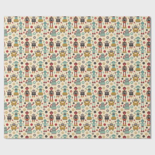 Illustratie van Fun Retro-robots Patroon (crème) Cadeaupapier (Vlak)