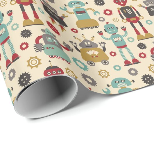 Illustratie van Fun Retro-robots Patroon (crème) Cadeaupapier (Rol Hoek)