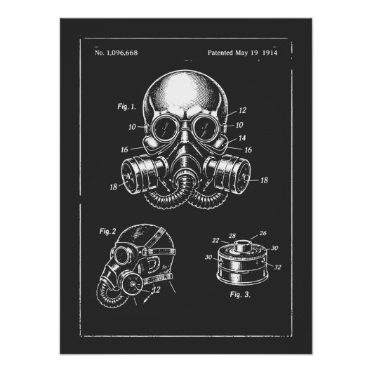 Illustratie van gasmasker blueprint perfect poster (Voorkant)