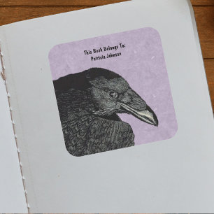 Illustratie van gezicht van zwarte kraai gemarmerd vierkante sticker