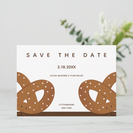 Illustratie van gezouten pretzels Whimsical White  Save The Date (Staand voorkant)