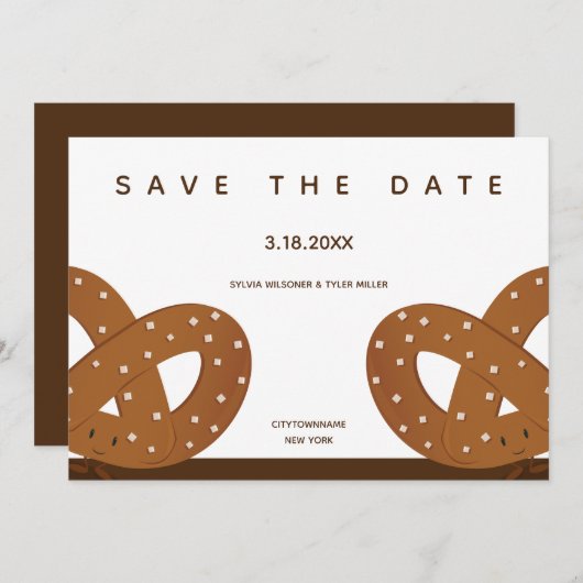 Illustratie van gezouten pretzels Whimsical White Save The Date (Voorkant / Achterkant)