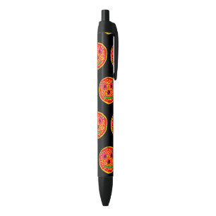 Illustratie van glimlachend pizzagezicht zwarte inkt pen