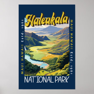 Illustratie van Haleakala National Park in distres Poster