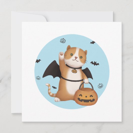 Illustratie van Halloween: Bat Cat Kaart (Voorkant)