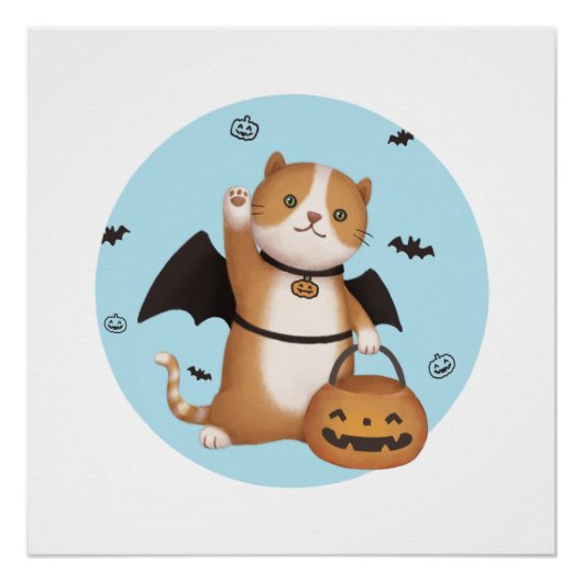 Illustratie van Halloween: Bat Cat Perfect Poster (Voorkant)