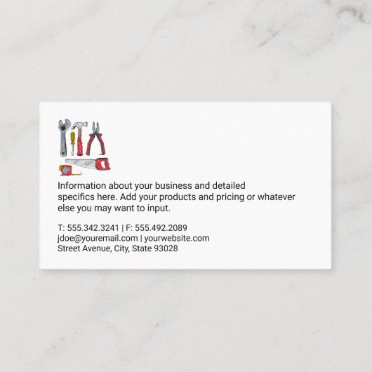 Illustratie van handgereedschap | Bouwconstructie Visitekaartje (Achterkant)