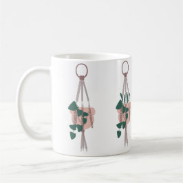 Illustratie van hangende macrame kamerplant koffiemok