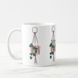 Illustratie van hangende macrame kamerplant koffiemok