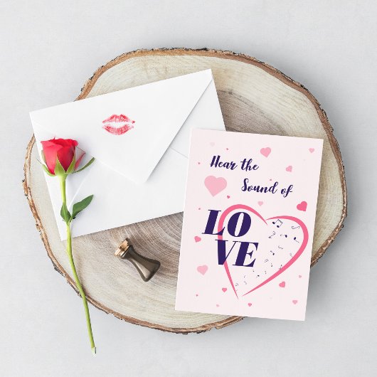 Illustratie van harten en muzieknoten. kaart