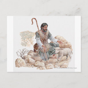 Illustratie van herder die zijn verloren schapen o briefkaart