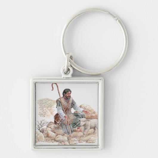 Illustratie van herder die zijn verloren schapen o sleutelhanger (Voorkant)