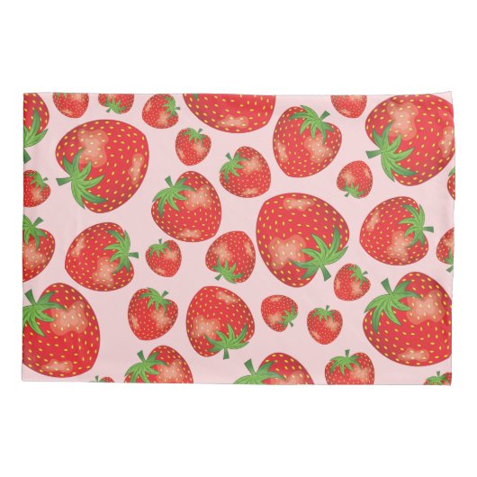 Illustratie van het Aardbeienpatroon op roze Kussensloop (Achterkant-Links)