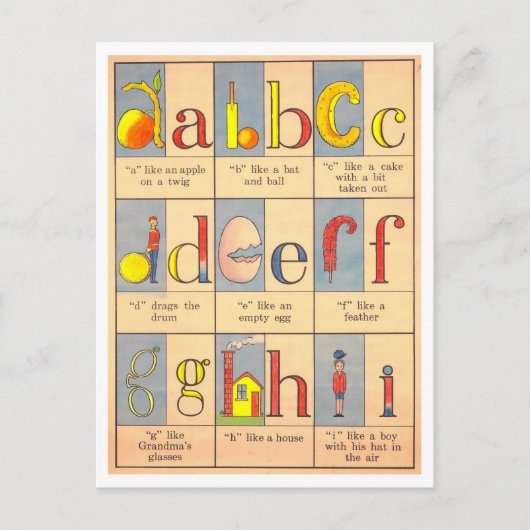Illustratie van het alfabet uit vervlogen tijden briefkaart (Voorkant)