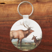 Illustratie van het Amerikaanse Elk (Cervus Canade Sleutelhanger (Voorkant)