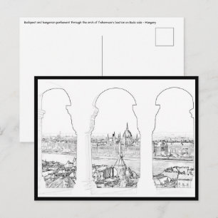 Illustratie van het Boedapest- en hongaarse parlem Briefkaart