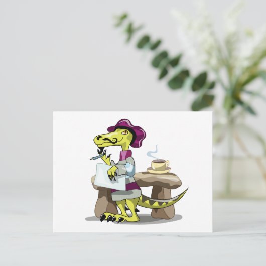 Illustratie van het denken van een Cartoon raptor. Briefkaart (Staand voorkant)