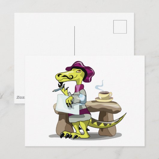 Illustratie van het denken van een Cartoon raptor. Briefkaart (Voorkant / Achterkant)