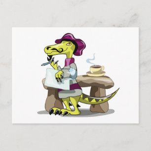 Illustratie van het denken van een Cartoon raptor. Briefkaart
