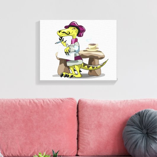 Illustratie van het denken van een Cartoon raptor. Canvas Afdruk (Insitu (Woonkamer))