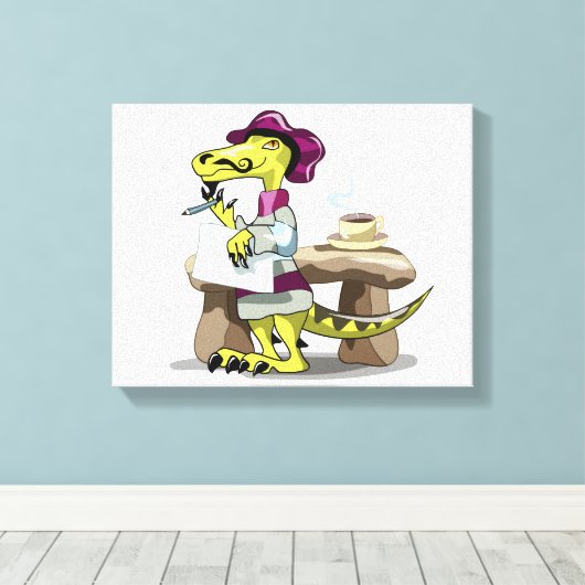 Illustratie van het denken van een Cartoon raptor. Canvas Afdruk (Insitu (Houten vloer))