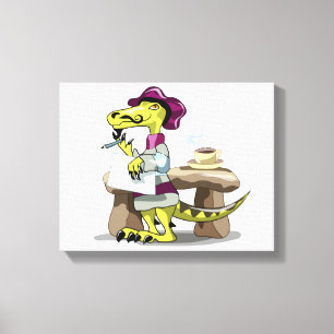 Illustratie van het denken van een Cartoon raptor. Canvas Afdruk
