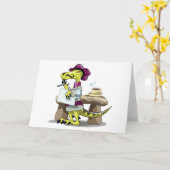 Illustratie van het denken van een Cartoon raptor. Kaart (Gele Bloem)