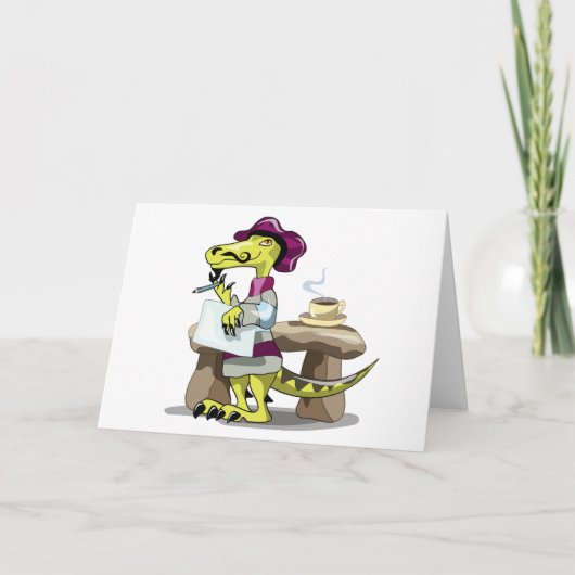 Illustratie van het denken van een Cartoon raptor. Kaart (Voorkant)