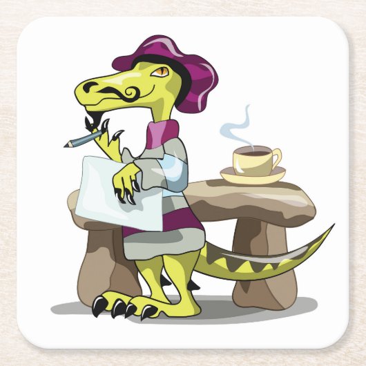 Illustratie van het denken van een Cartoon raptor. Kartonnen Onderzetters (Voorkant)