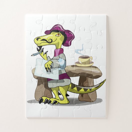Illustratie van het denken van een Cartoon raptor. Legpuzzel (Verticaal)