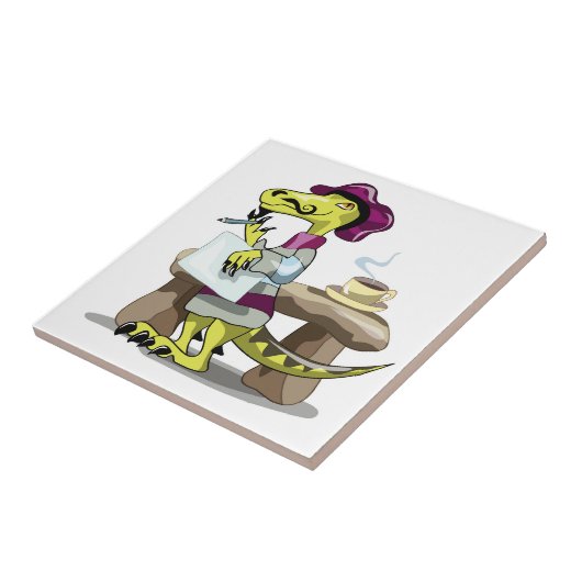 Illustratie van het denken van een Cartoon raptor. Tegeltje (Zijkant)