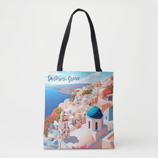 Illustratie van het eiland Santorini | Reiskunst Tote Bag (Voorkant)