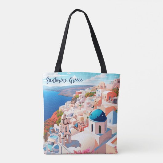 Illustratie van het eiland Santorini | Reiskunst Tote Bag (Achterkant)