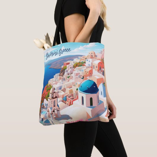 Illustratie van het eiland Santorini | Reiskunst Tote Bag (Dichtbij)