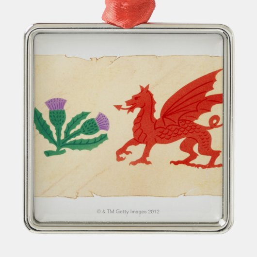 Illustratie van het Engelse Roos, Scottish Thistle Metalen Ornament (Voorkant)