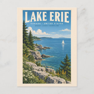 Illustratie van het Erie Meer Reis Kunst Vintage Briefkaart
