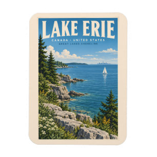 Illustratie van het Erie Meer Reis Kunst Vintage Magneet
