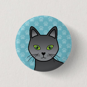 Illustratie van het gezicht van een Russische Blau Ronde Button 3,2 Cm