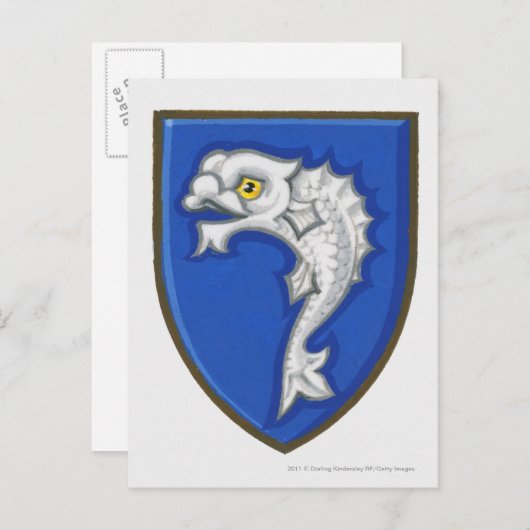 Illustratie van het heraldische vissymbool op het  briefkaart (Voorkant / Achterkant)