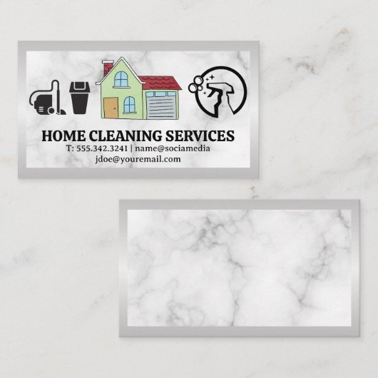 Illustratie van het huis | Reinigingspictogrammen Visitekaartje (Voorkant / Achterkant)