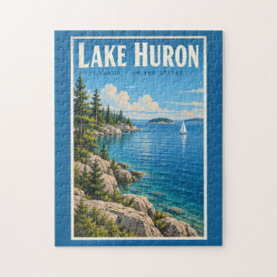 Illustratie van het Huronmeer Reis Kunst Vintage Legpuzzel