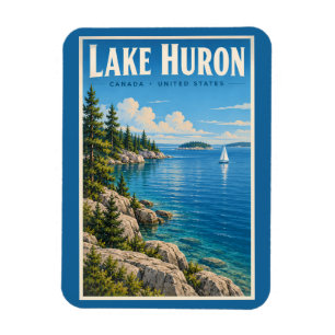 Illustratie van het Huronmeer Reis Kunst Vintage Magneet