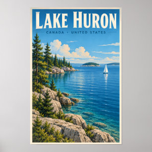 Illustratie van het Huronmeer Reis Kunst Vintage Poster