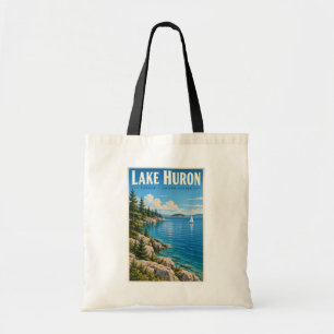 Illustratie van het Huronmeer Reis Kunst Vintage Tote Bag