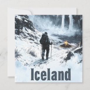 Illustratie van het IJslandse landschap en een wan Feestdagenkaart